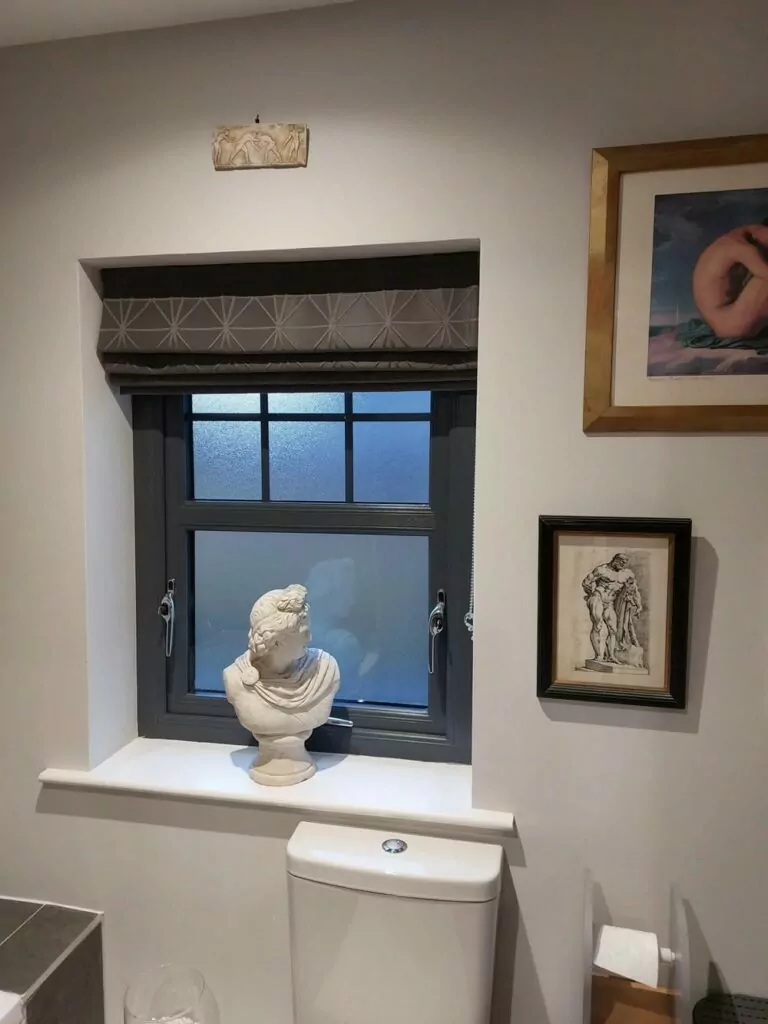 Painted Plantation Shutters Bathroom Roman Blind
