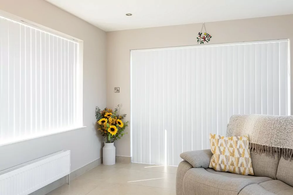 vertical blinds in cosy living space