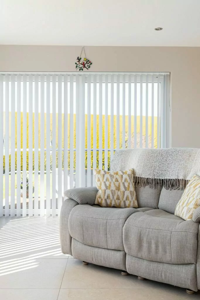 vertical blinds open in living space