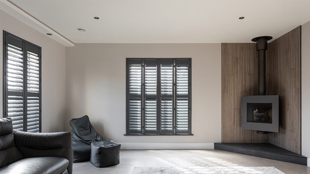 Black Painted Plantation Shutters in a modern contemporary Northern Ireland home